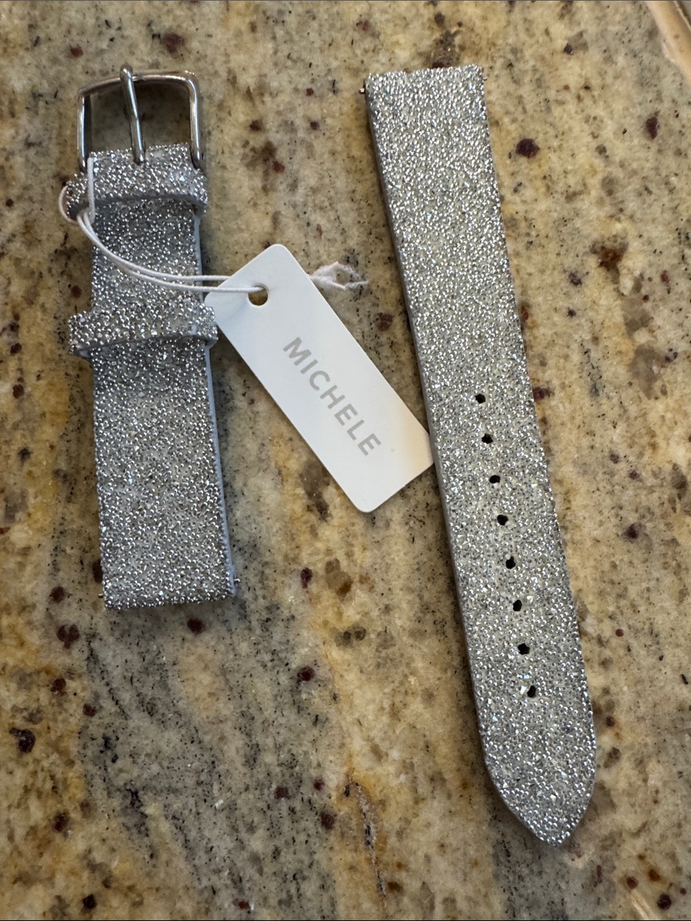 Michele Silver Glitter Leather Watch Strap